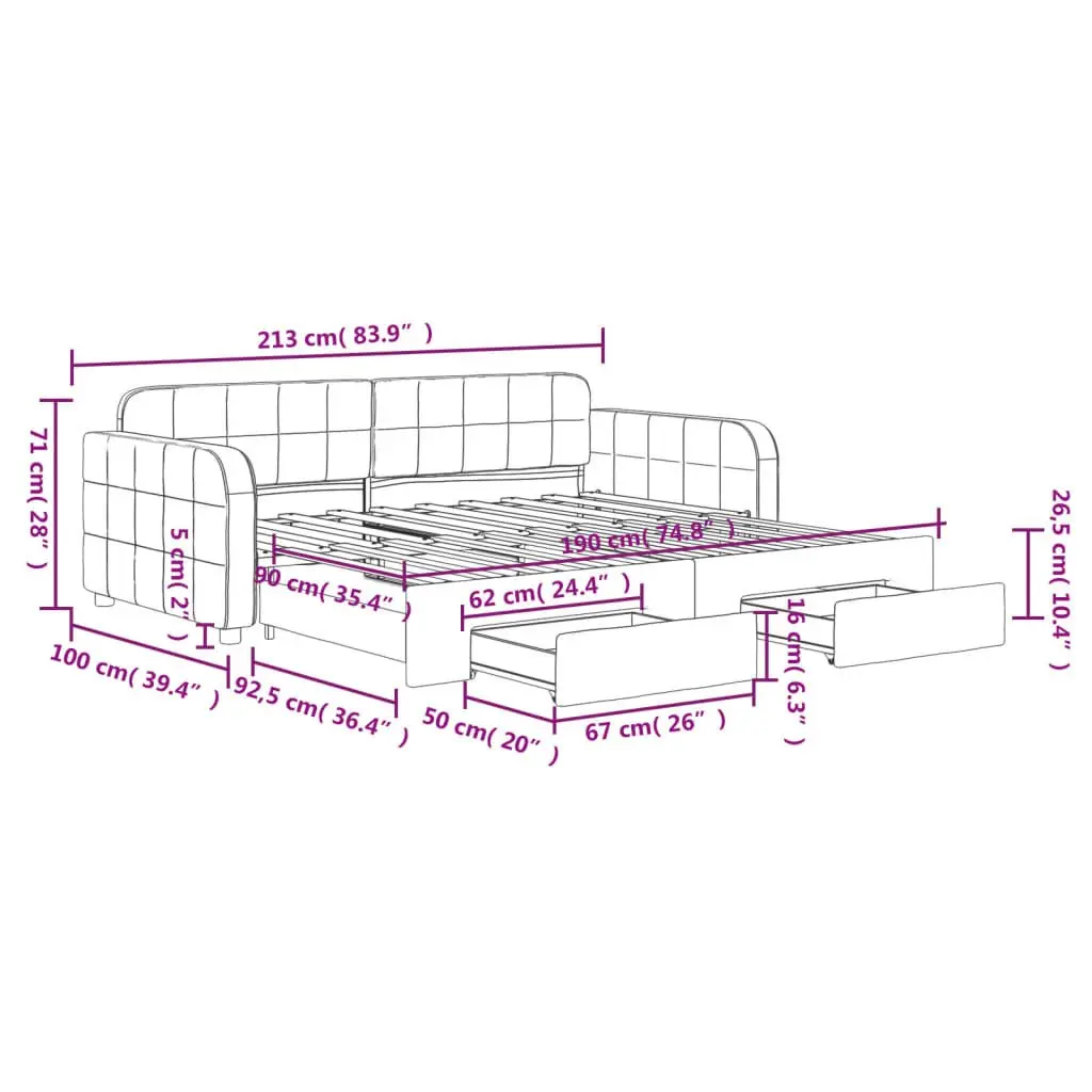 Daybed with Trundle and Storage Drawers Sofa Bed Grey 90x190cm Guest Bedroom