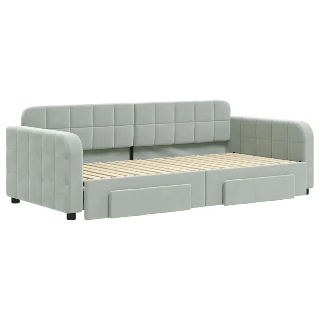 Daybed with Trundle and Storage Drawers Sofa Bed Grey 90x190cm Guest Bedroom