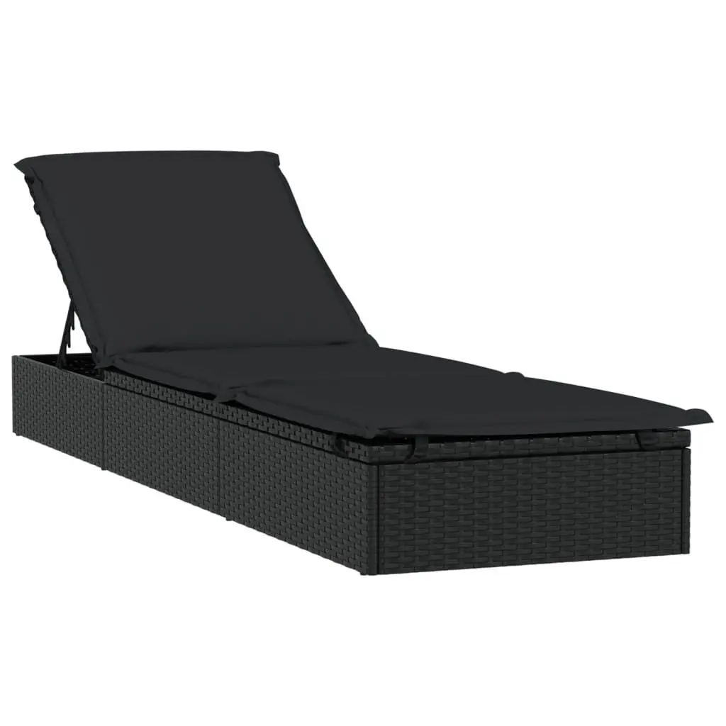 Sun Loungers Outdoor Seating Adjustable Black Poly Rattan 2 Piece with Table