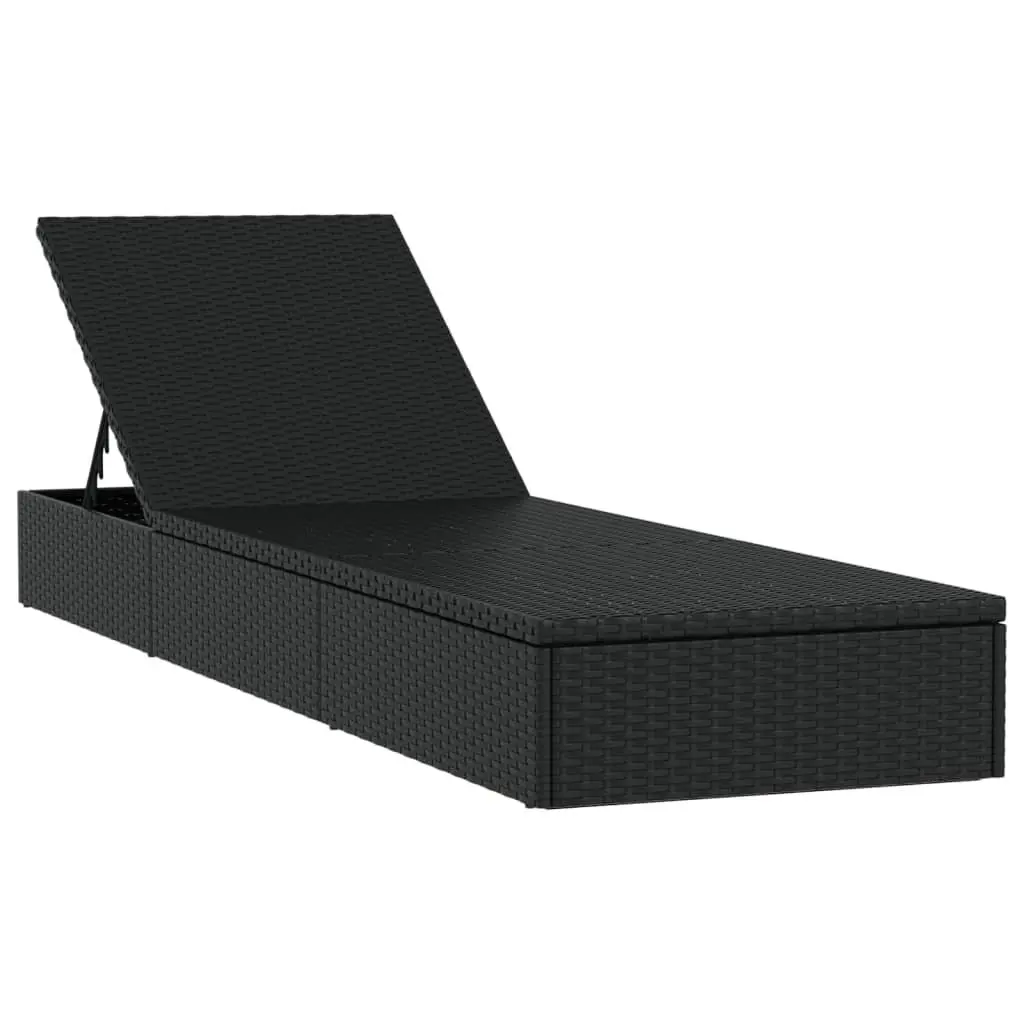 Sun Loungers Outdoor Seating Adjustable Black Poly Rattan 2 Piece with Table