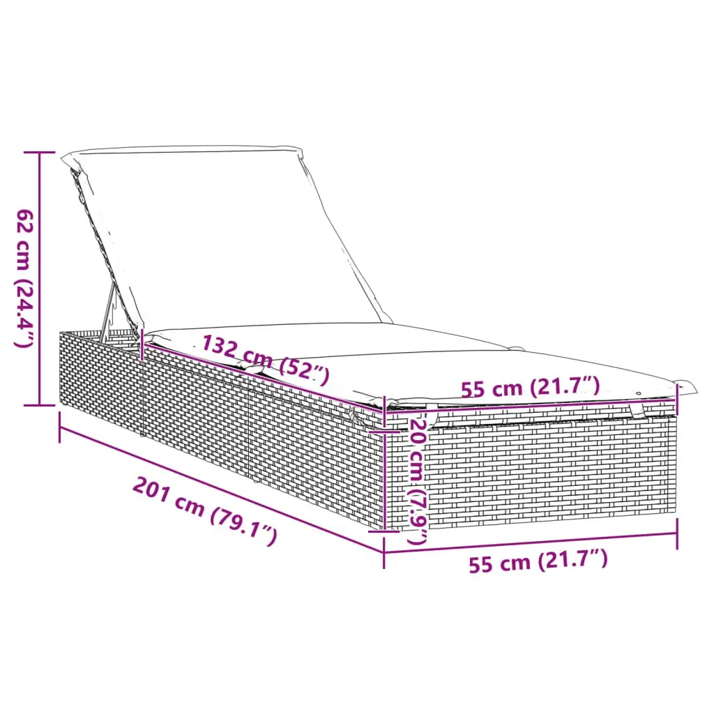 Sun Loungers Outdoor Seating Adjustable Black Poly Rattan 2 Piece with Table