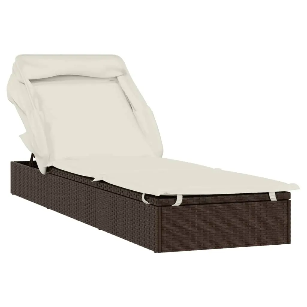 Sun Lounger with Foldable Roof Adjustable Reclining Daybed Outdoor Garden Patio
