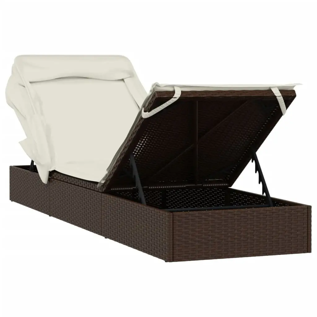 Sun Lounger with Foldable Roof Adjustable Reclining Daybed Outdoor Garden Patio