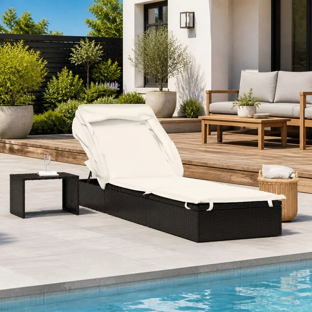Sun Lounger Daybed Outdoor Garden Patio Recliner Chair Adjustable Foldable Roof 213 x 63 x 97 cm