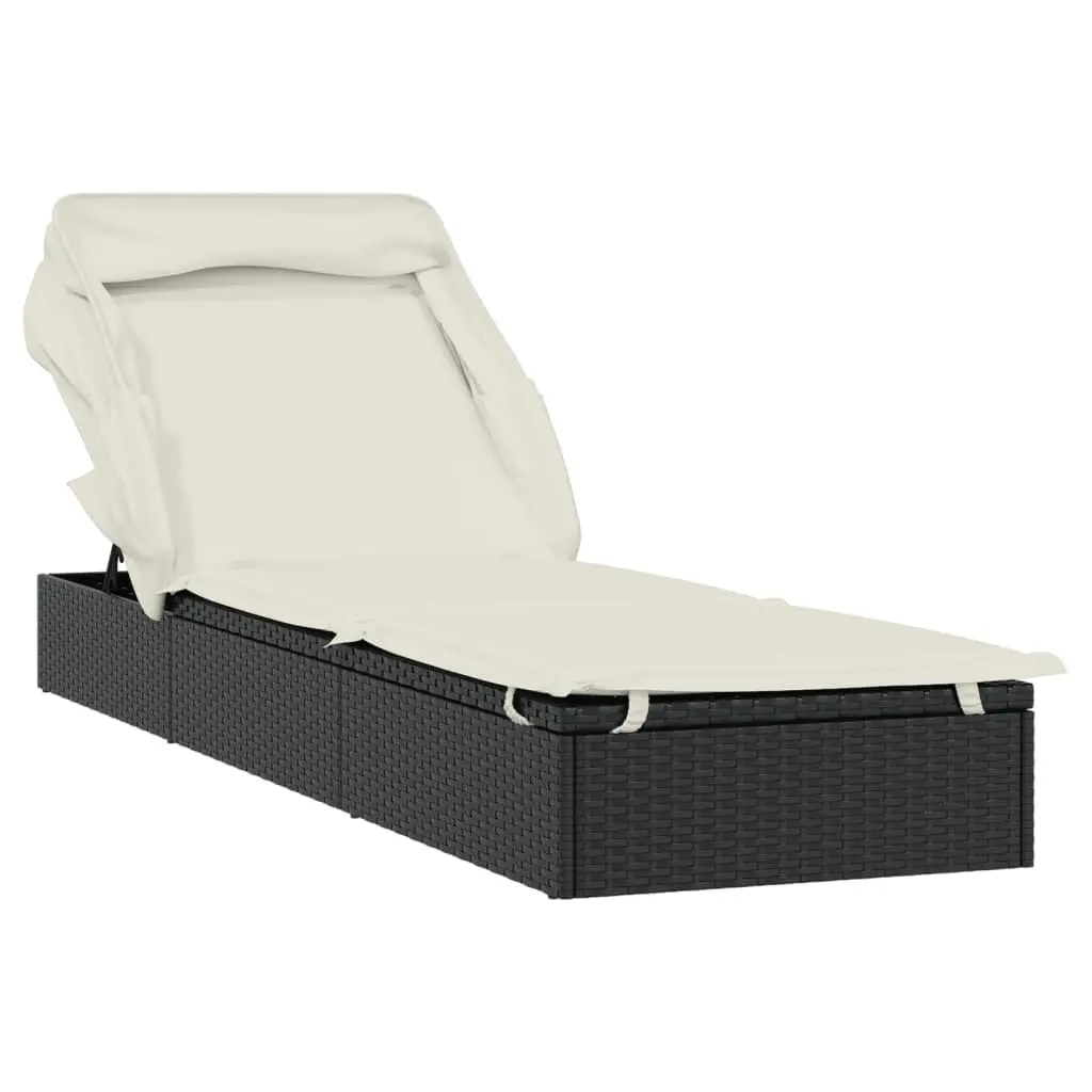 Sun Lounger Daybed Outdoor Garden Patio Recliner Chair Adjustable Foldable Roof 213 x 63 x 97 cm