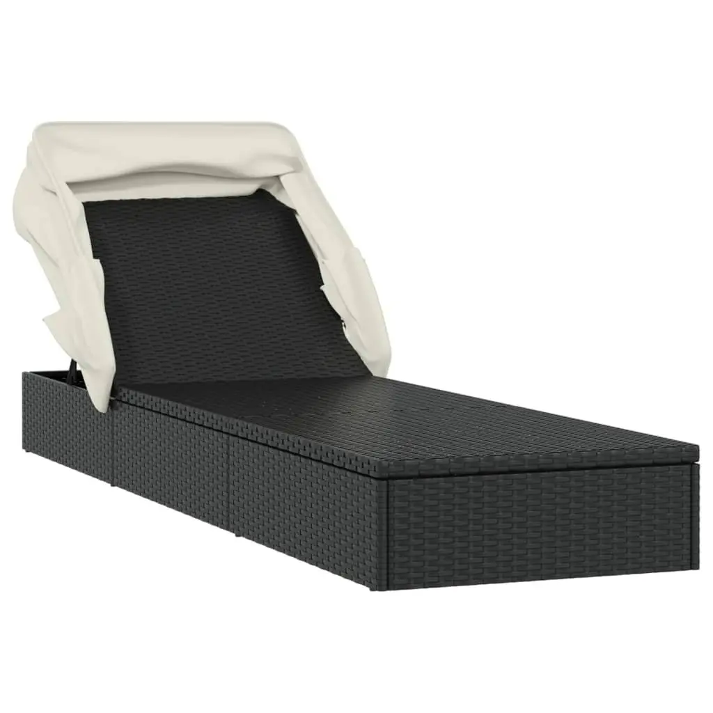Sun Lounger Daybed Outdoor Garden Patio Recliner Chair Adjustable Foldable Roof 213 x 63 x 97 cm