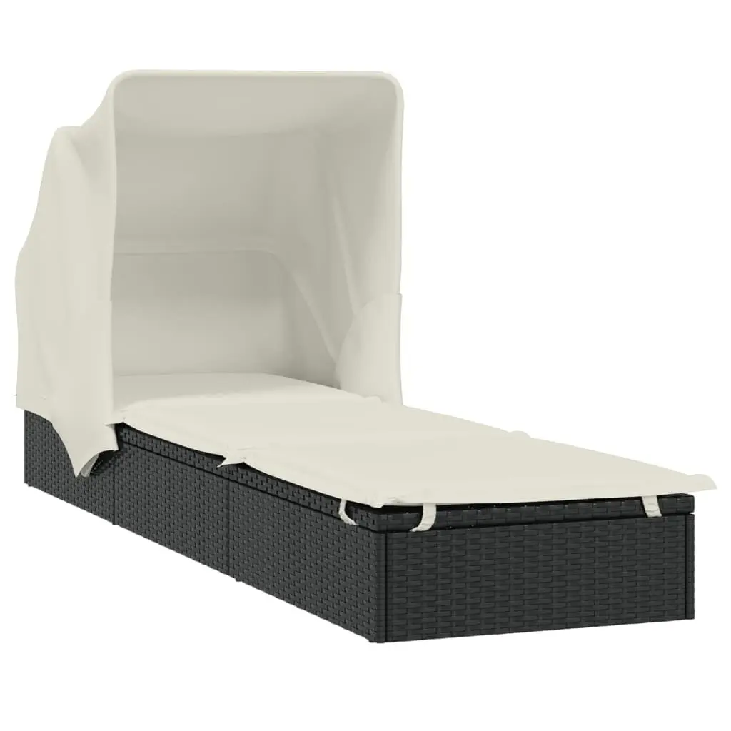 Sun Lounger Daybed Outdoor Garden Patio Recliner Chair Adjustable Foldable Roof 213 x 63 x 97 cm