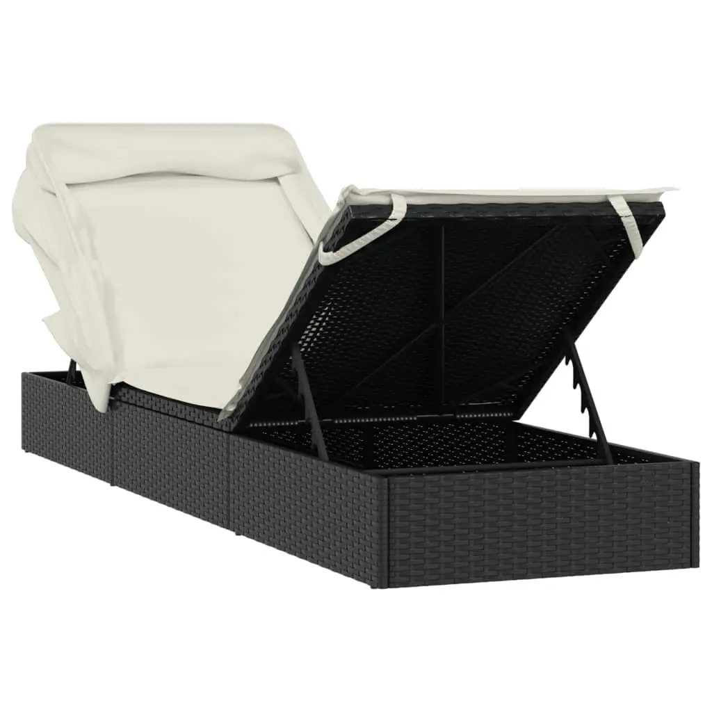 Sun Lounger Daybed Outdoor Garden Patio Recliner Chair Adjustable Foldable Roof 213 x 63 x 97 cm