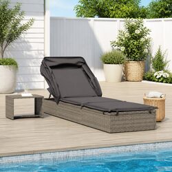 Sun Lounger with Adjustable Roof: 213 x 63 x 97 cm