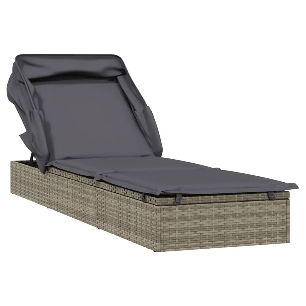 Sun Lounger Sunbed Foldable Roof Adjustable Reclining Outdoor Garden 213 x 63 x 97 cm