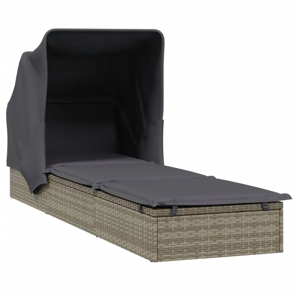Sun Lounger Sunbed Foldable Roof Adjustable Reclining Outdoor Garden 213 x 63 x 97 cm