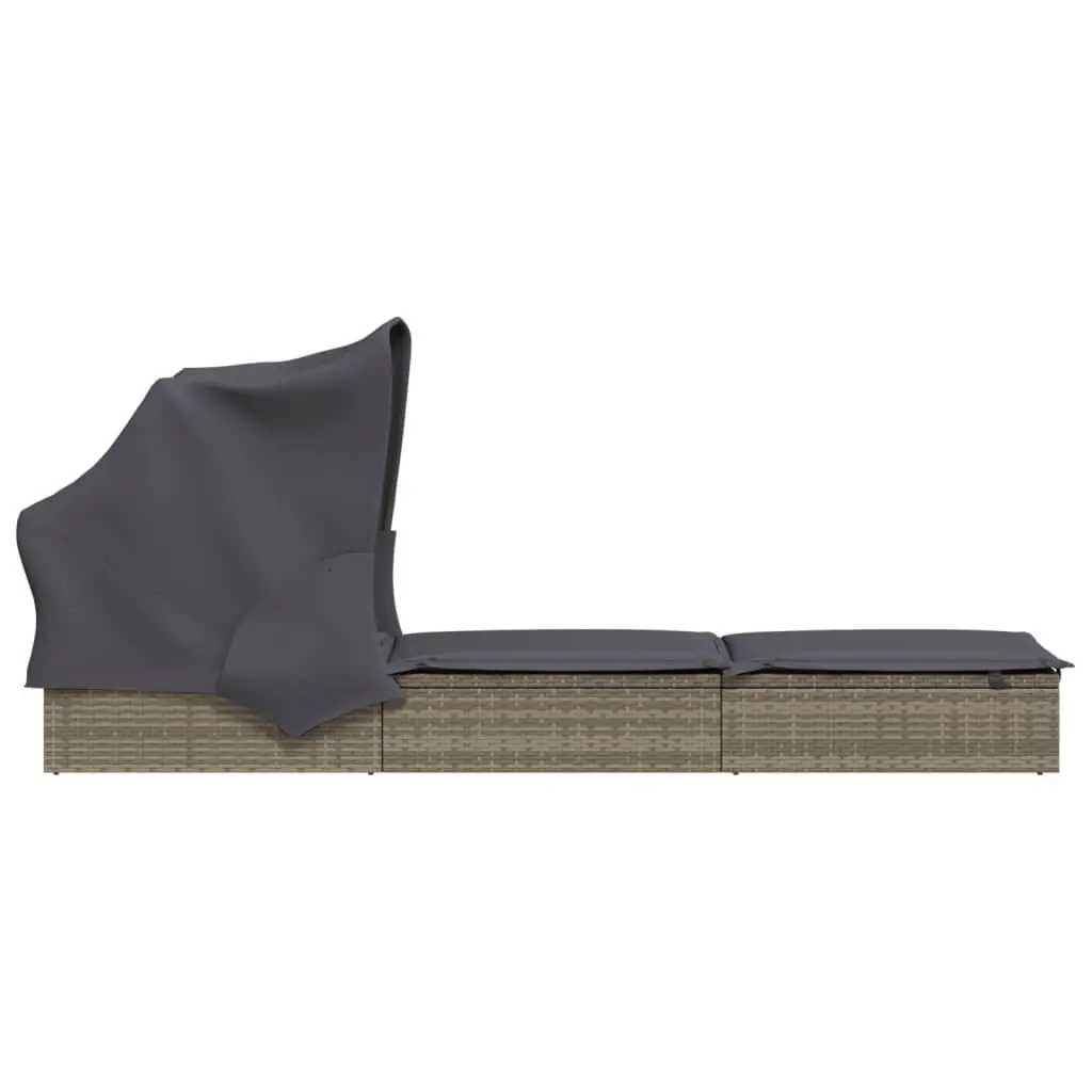 Sun Lounger Sunbed Foldable Roof Adjustable Reclining Outdoor Garden 213 x 63 x 97 cm