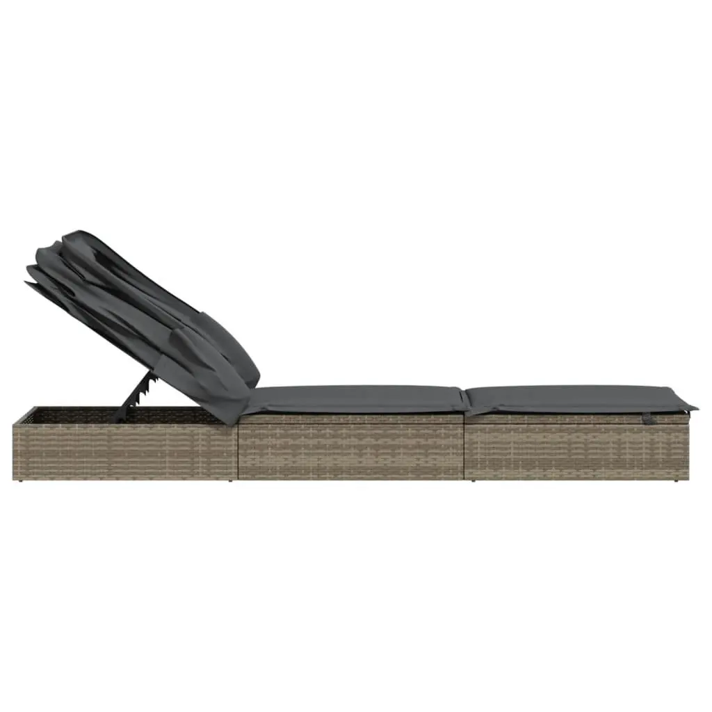 Sun Lounger Sunbed Foldable Roof Adjustable Reclining Outdoor Garden 213 x 63 x 97 cm