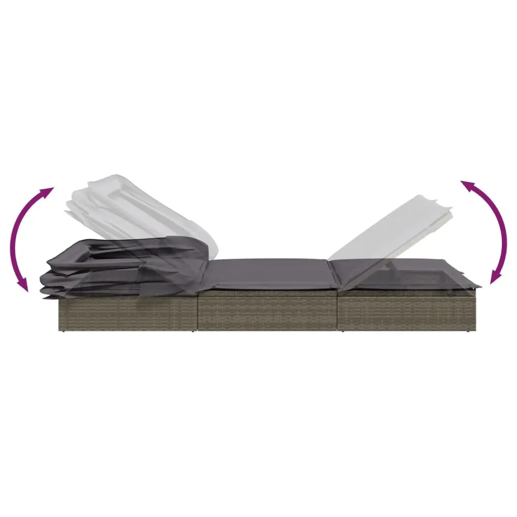Sun Lounger Sunbed Foldable Roof Adjustable Reclining Outdoor Garden 213 x 63 x 97 cm