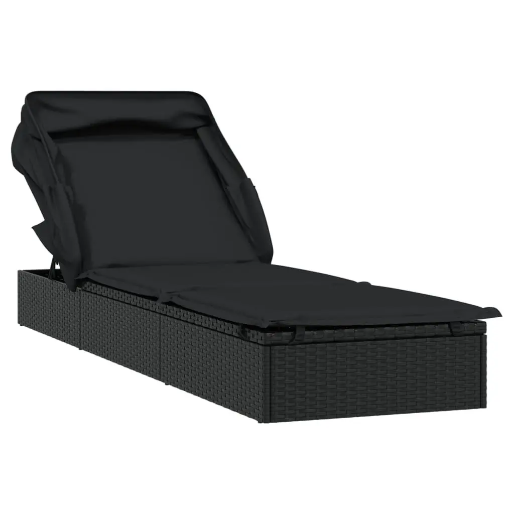 Sun Lounger Outdoor Patio Garden Adjustable Reclining Foldable Roof 213x63x97 cm