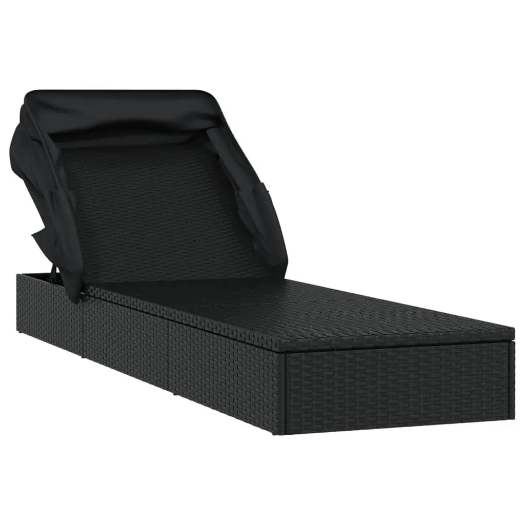 Sun Lounger Outdoor Patio Garden Adjustable Reclining Foldable Roof 213x63x97 cm