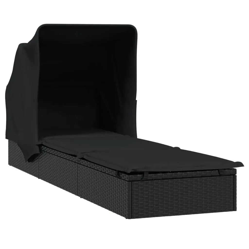 Sun Lounger Outdoor Patio Garden Adjustable Reclining Foldable Roof 213x63x97 cm
