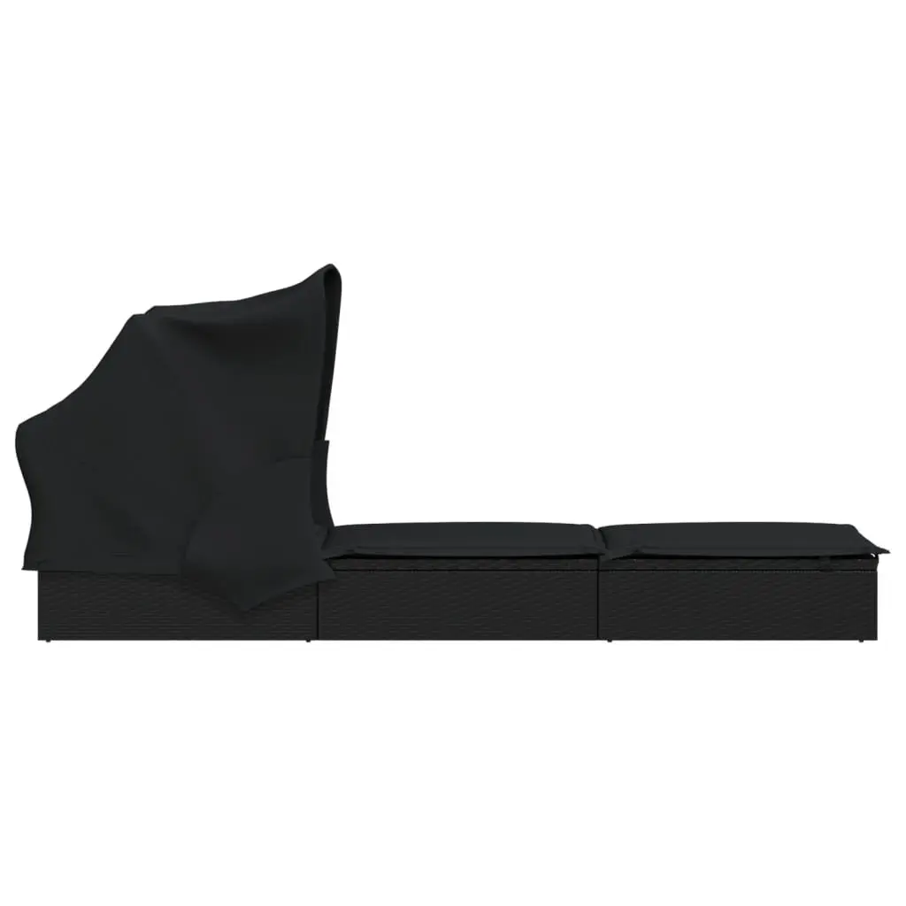 Sun Lounger Outdoor Patio Garden Adjustable Reclining Foldable Roof 213x63x97 cm