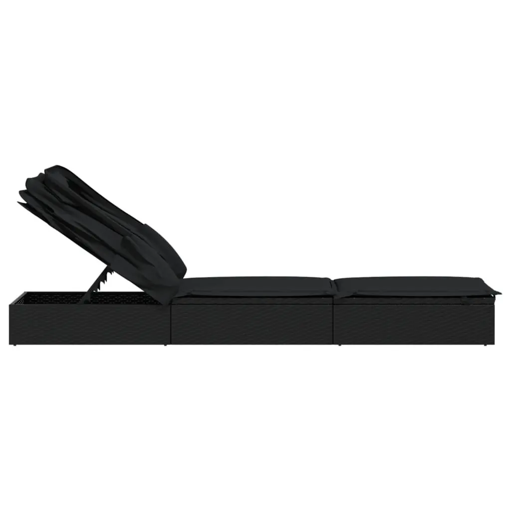Sun Lounger Outdoor Patio Garden Adjustable Reclining Foldable Roof 213x63x97 cm
