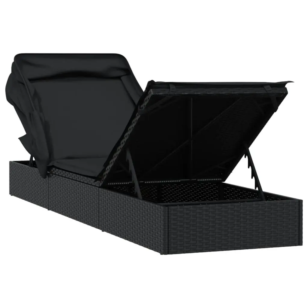 Sun Lounger Outdoor Patio Garden Adjustable Reclining Foldable Roof 213x63x97 cm