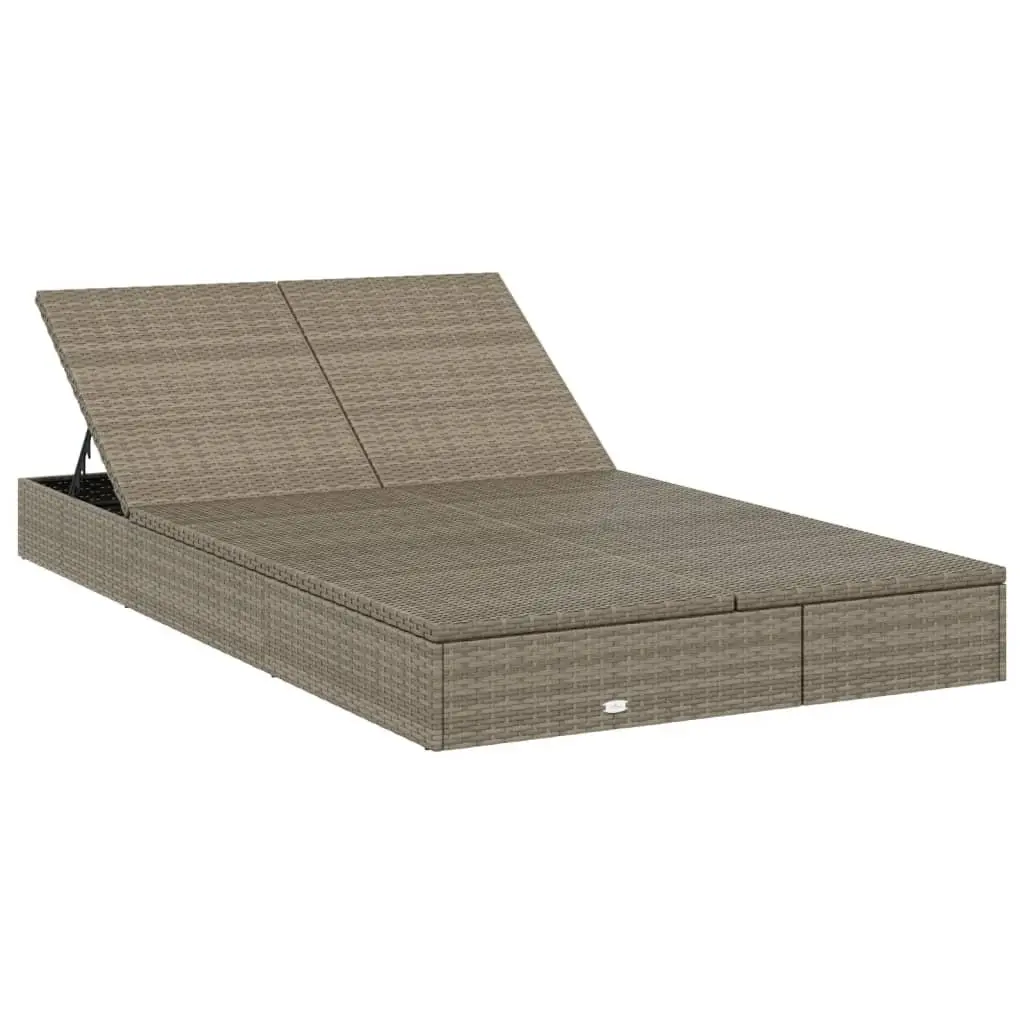 2-Person Sunbed for Outdoor Use Grey Adjustable Cushions