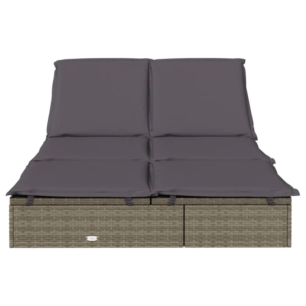 2-Person Sunbed for Outdoor Use Grey Adjustable Cushions
