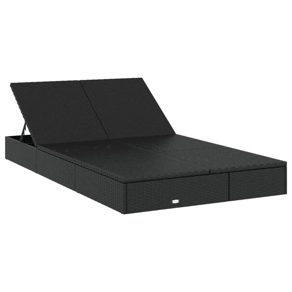 2-Person Sunbed Lounger for Patio Garden Pool Black Adjustable Size