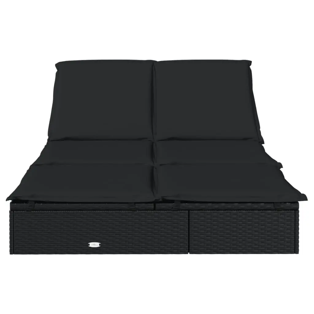 2-Person Sunbed Lounger for Patio Garden Pool Black Adjustable Size