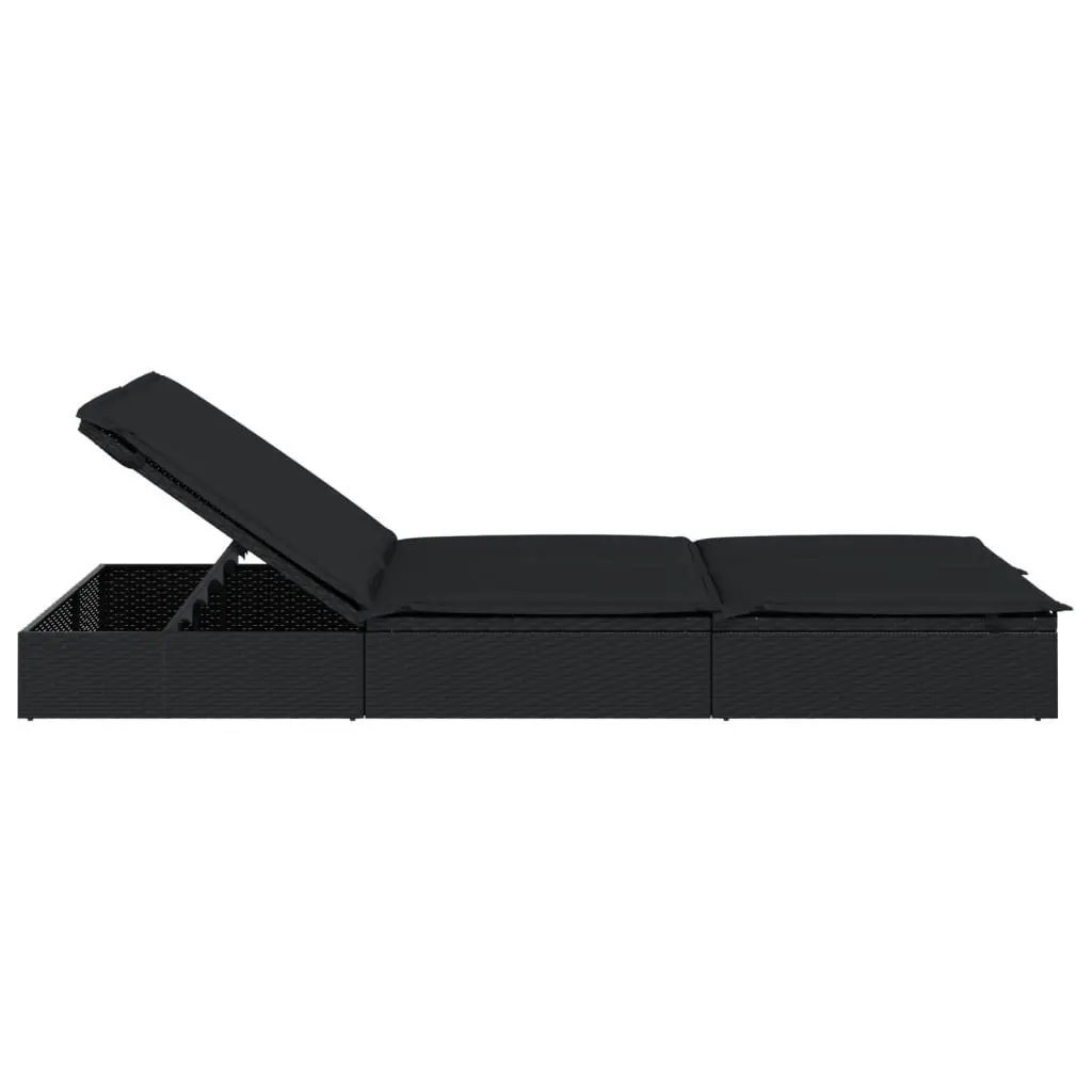 2-Person Sunbed Lounger for Patio Garden Pool Black Adjustable Size