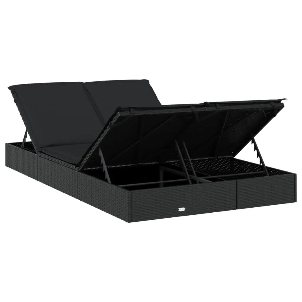 2-Person Sunbed Lounger for Patio Garden Pool Black Adjustable Size