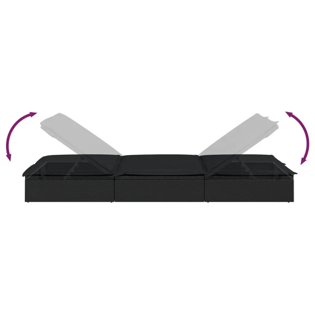 2-Person Sunbed Lounger for Patio Garden Pool Black Adjustable Size