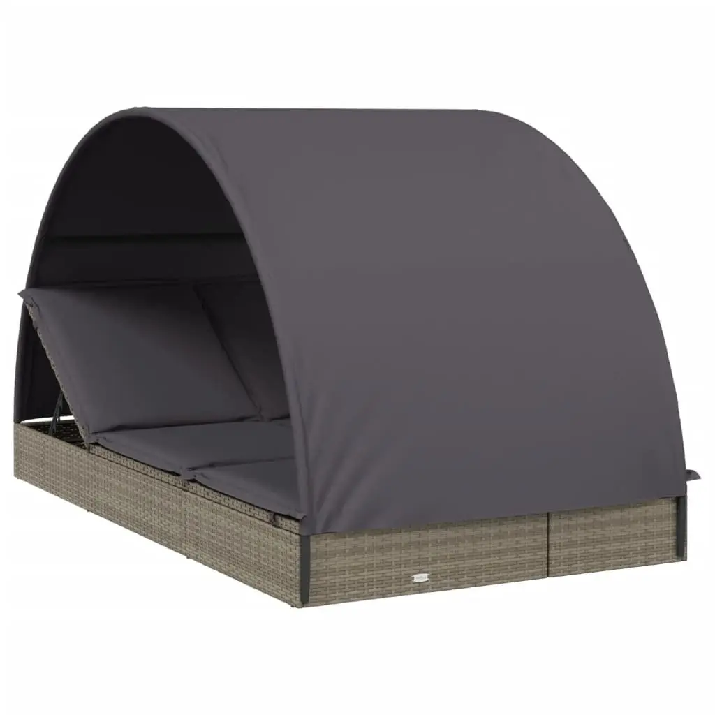 2-Person Sun Lounger Daybed for Outdoor Use with Round Roof Grey Rattan