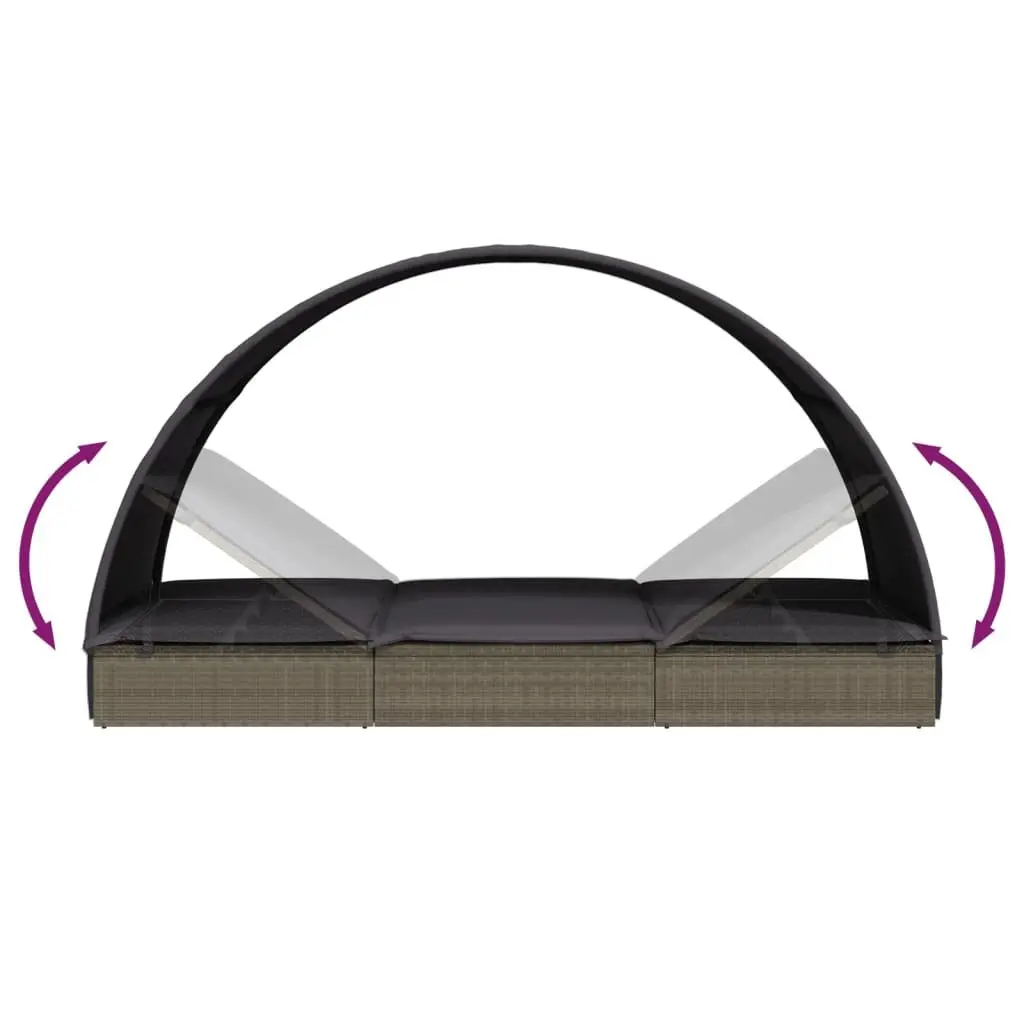2-Person Sun Lounger Daybed for Outdoor Use with Round Roof Grey Rattan