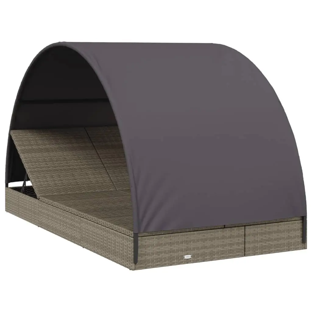 2-Person Sun Lounger Daybed for Outdoor Use with Round Roof Grey Rattan