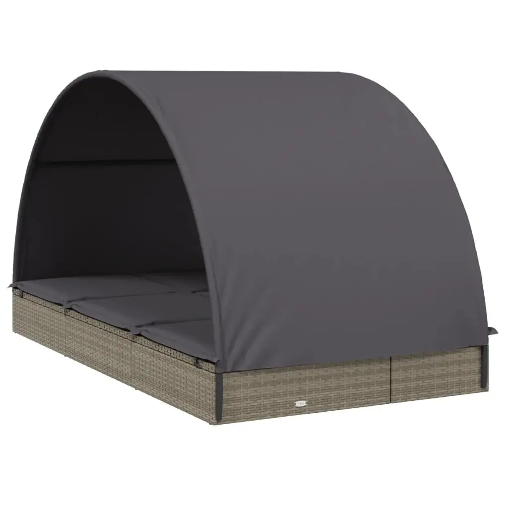 2-Person Sun Lounger Daybed for Outdoor Use with Round Roof Grey Rattan
