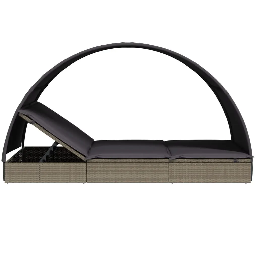 2-Person Sun Lounger Daybed for Outdoor Use with Round Roof Grey Rattan