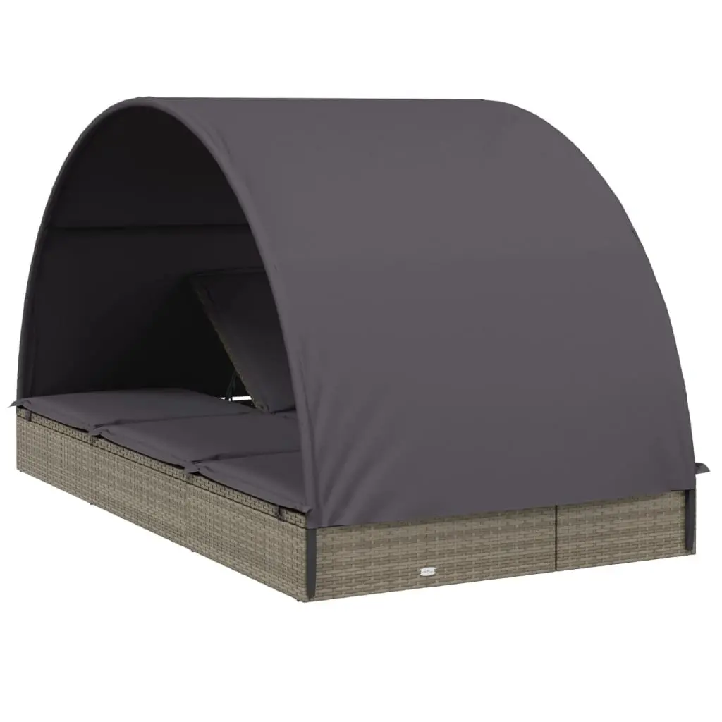 2-Person Sun Lounger Daybed for Outdoor Use with Round Roof Grey Rattan