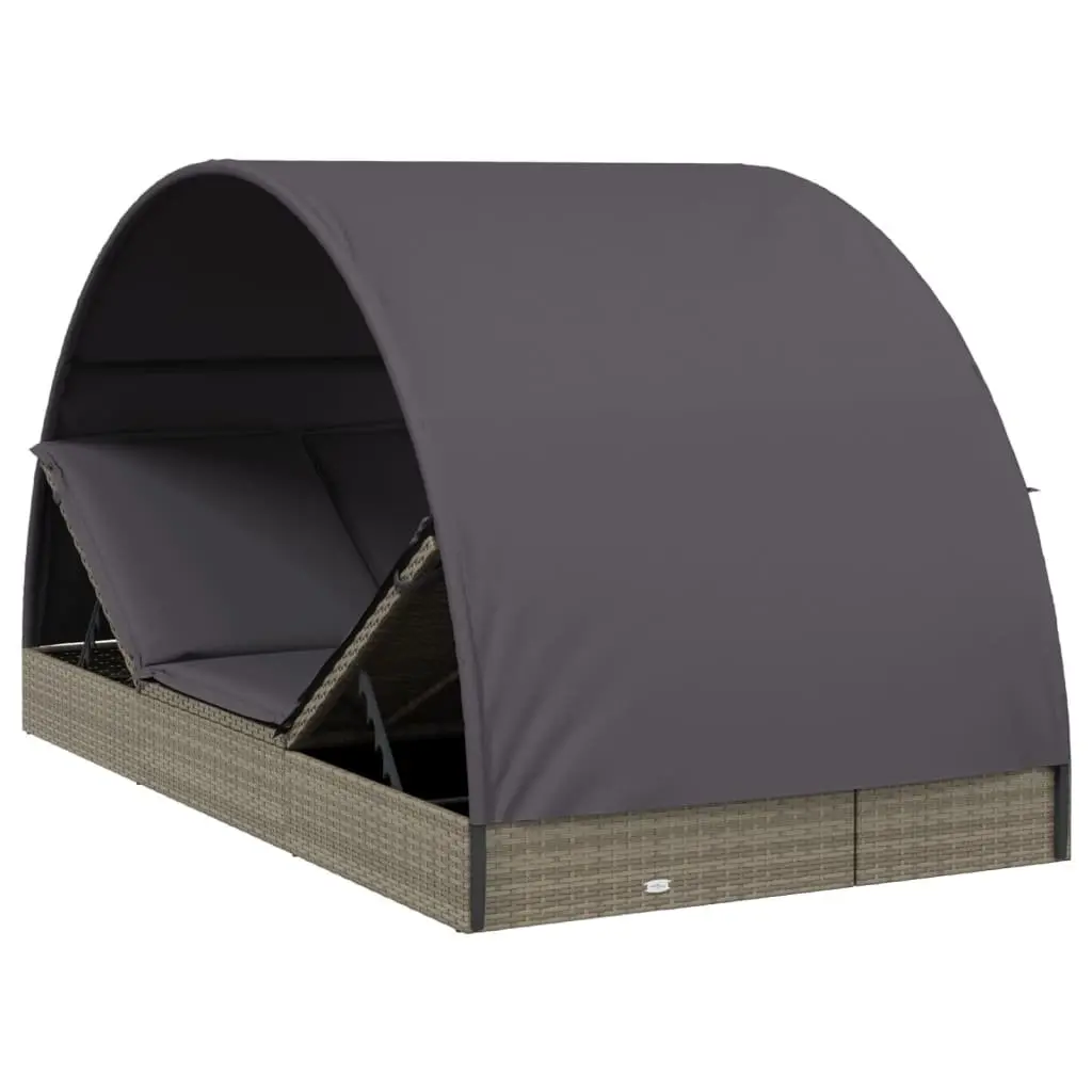2-Person Sun Lounger Daybed for Outdoor Use with Round Roof Grey Rattan