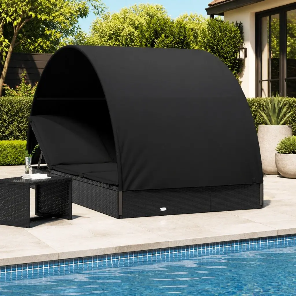 Sun Lounger Daybed for Outdoor Garden Patio 211 x 112 x 140 cm Black
