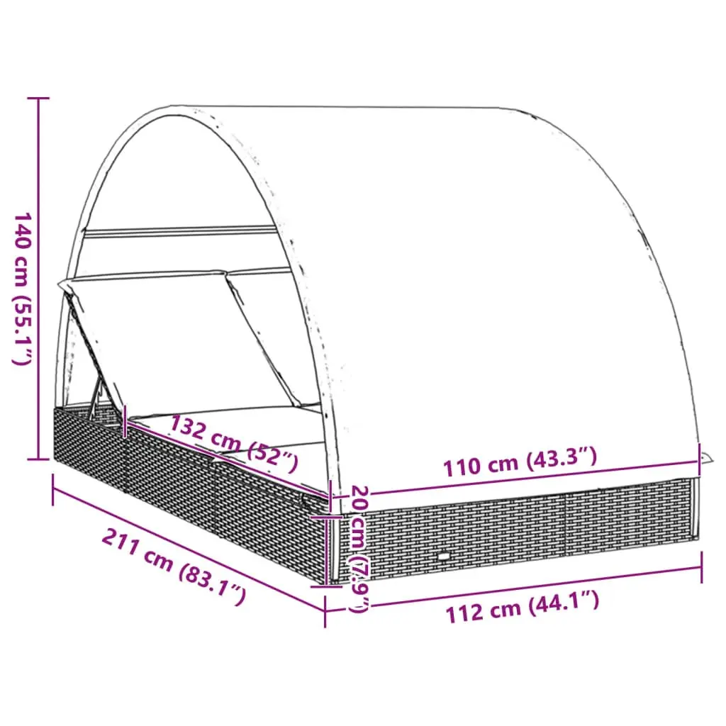 Sun Lounger Daybed for Outdoor Garden Patio 211 x 112 x 140 cm Black