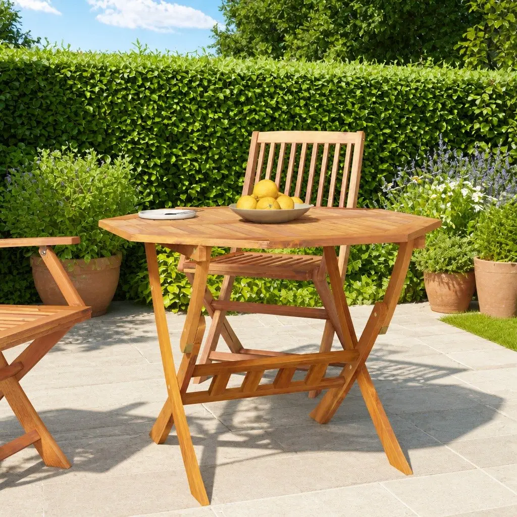 Folding Garden Table 90x75cm Brown Wood Outdoor Patio Dining Furniture