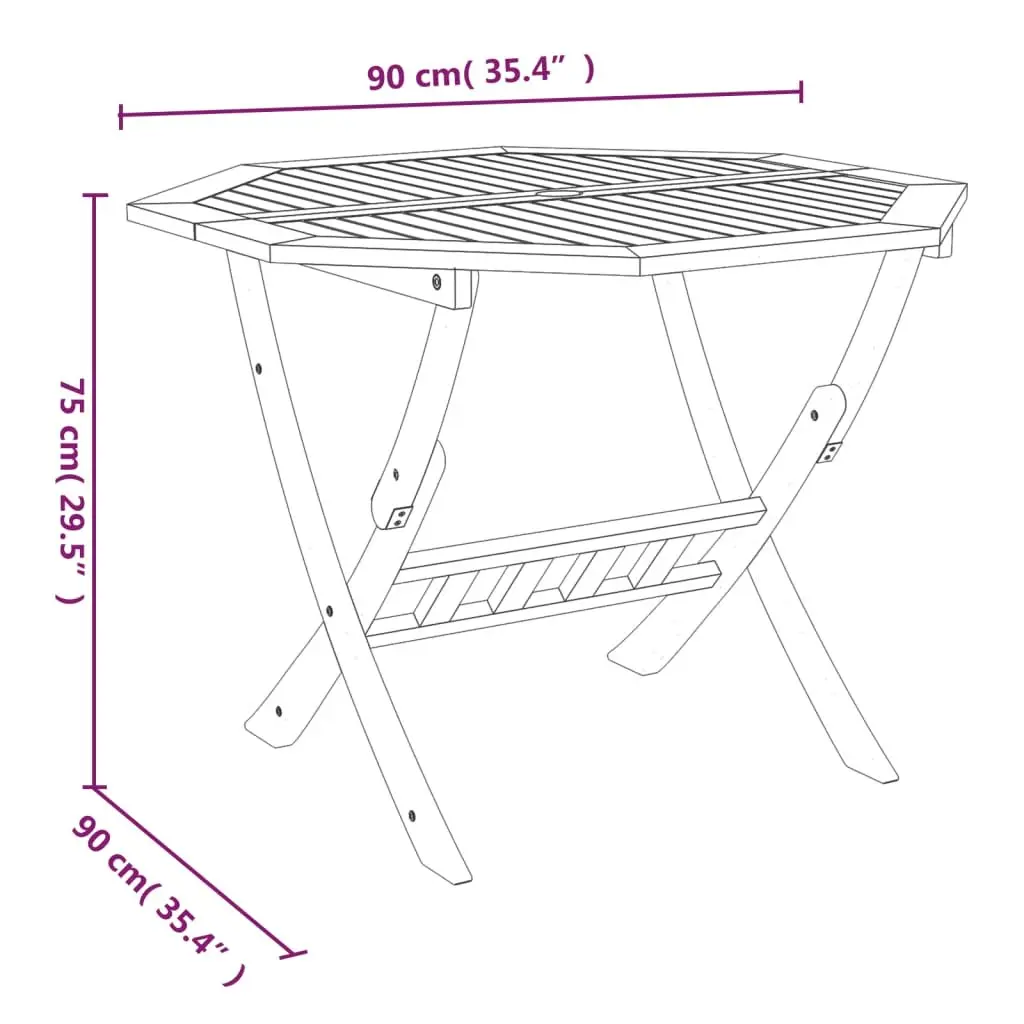 Folding Garden Table 90x75cm Brown Wood Outdoor Patio Dining Furniture