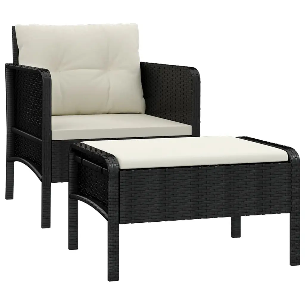 Outdoor Lounge Chairs Set 2 Piece Black Poly Rattan with Cushions Garden Use