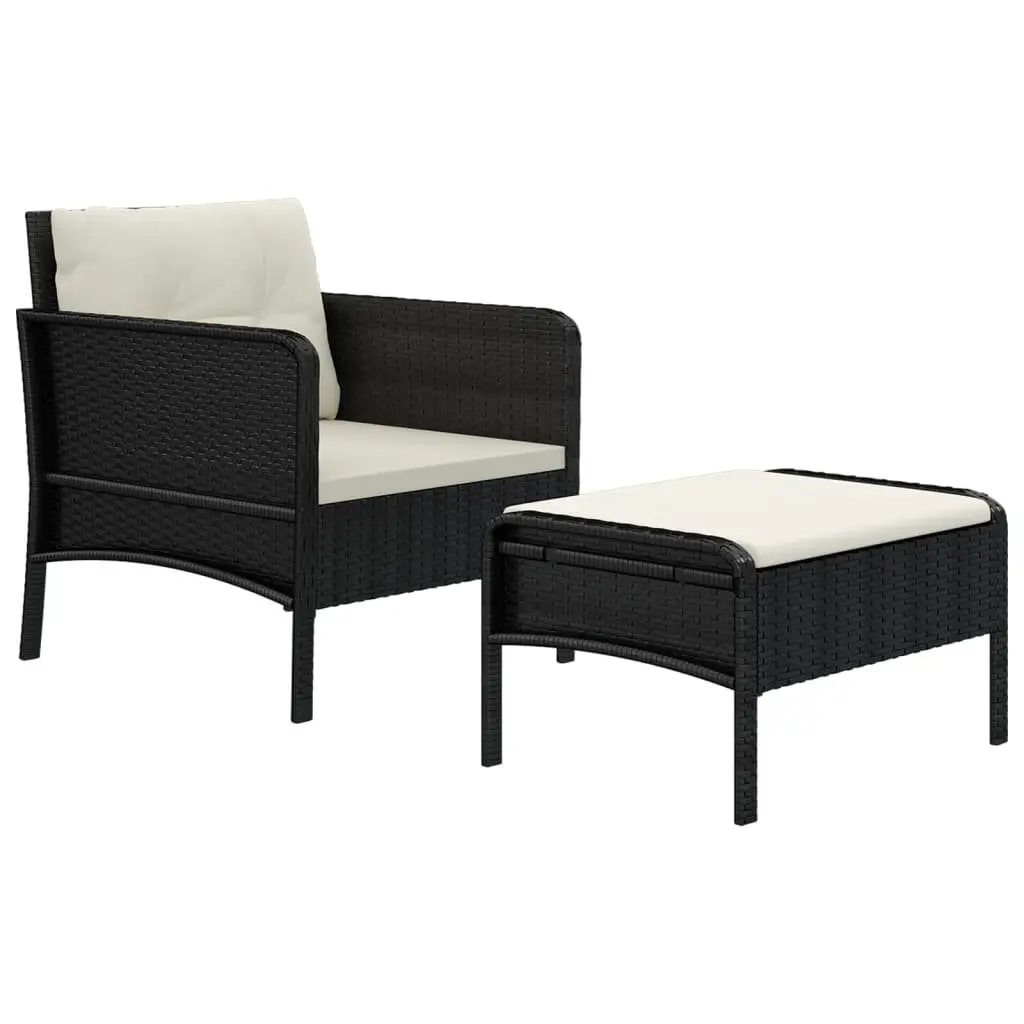 Outdoor Lounge Chairs Set 2 Piece Black Poly Rattan with Cushions Garden Use