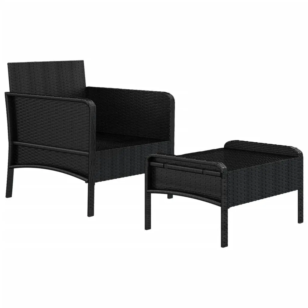 Outdoor Lounge Chairs Set 2 Piece Black Poly Rattan with Cushions Garden Use