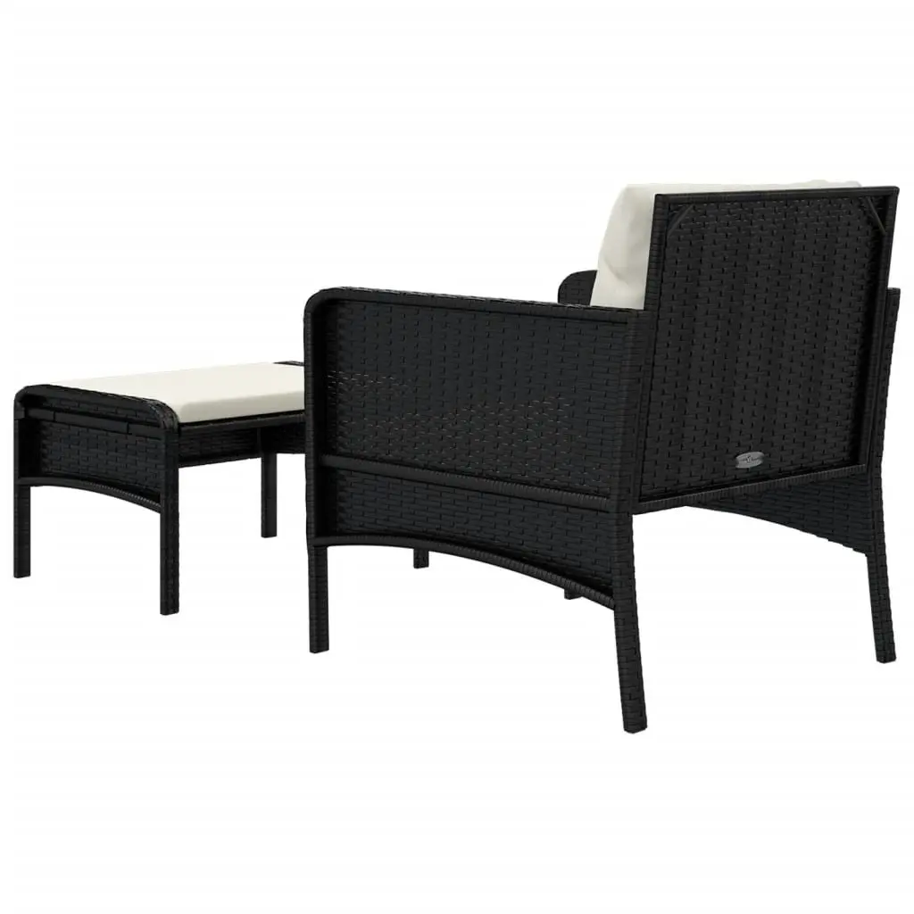 Outdoor Lounge Chairs Set 2 Piece Black Poly Rattan with Cushions Garden Use