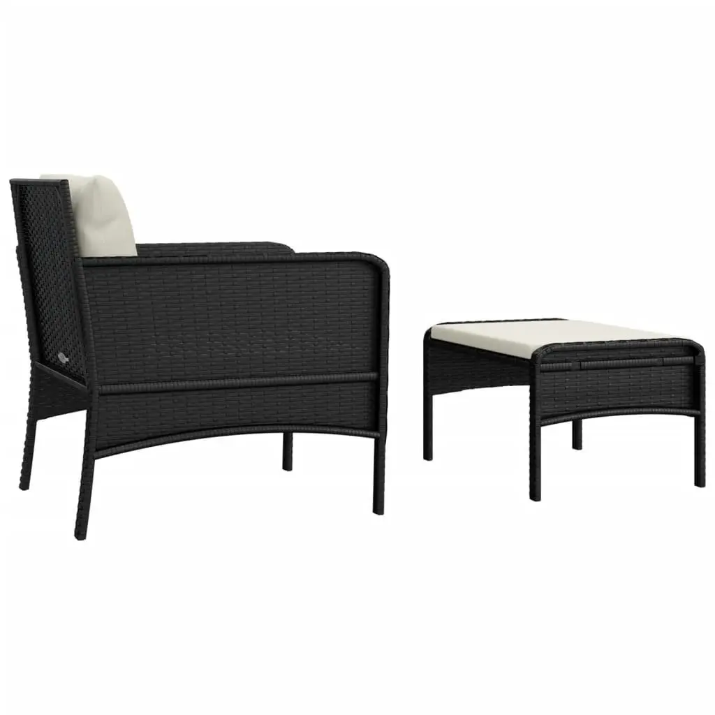 Outdoor Lounge Chairs Set 2 Piece Black Poly Rattan with Cushions Garden Use