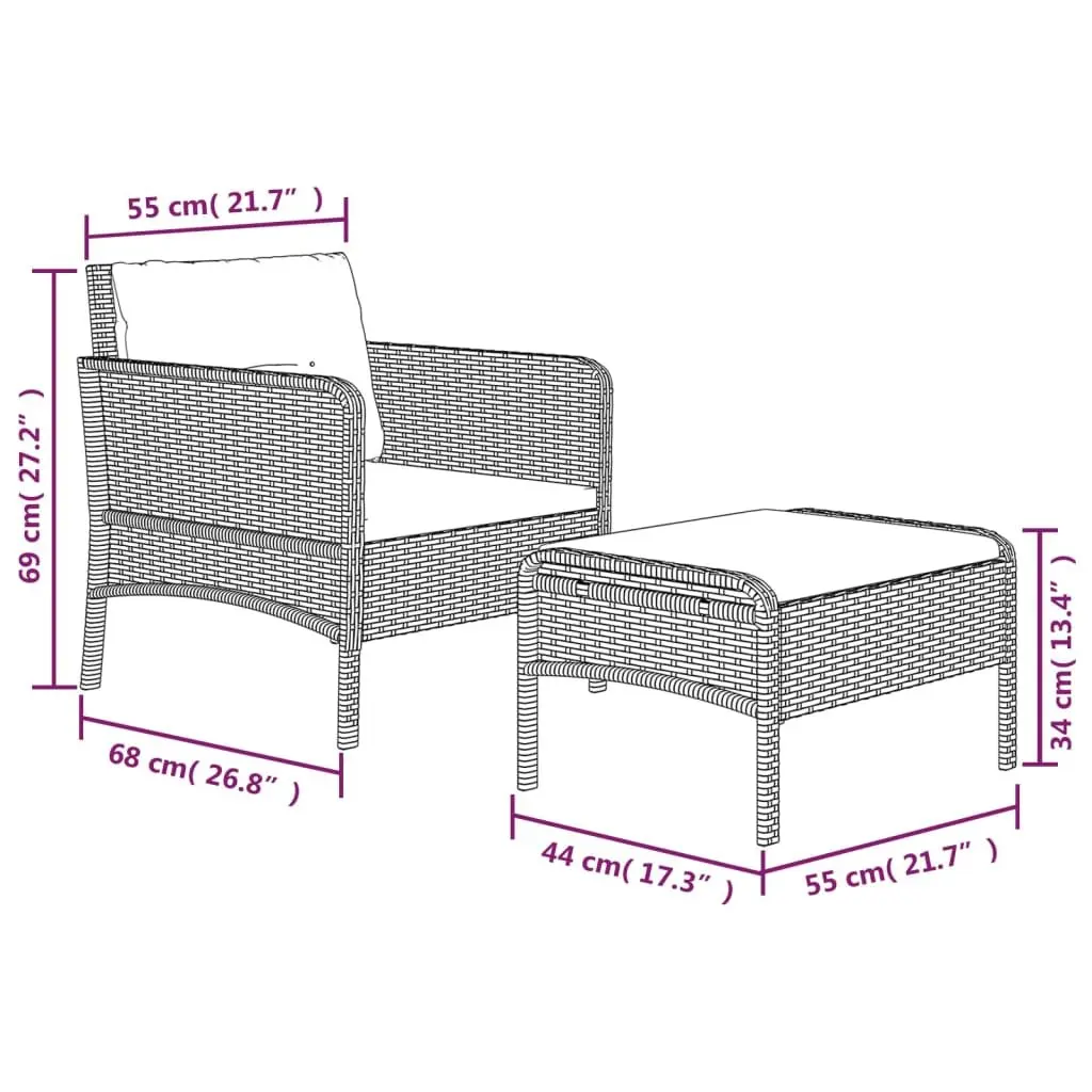 Outdoor Lounge Chairs Set 2 Piece Black Poly Rattan with Cushions Garden Use