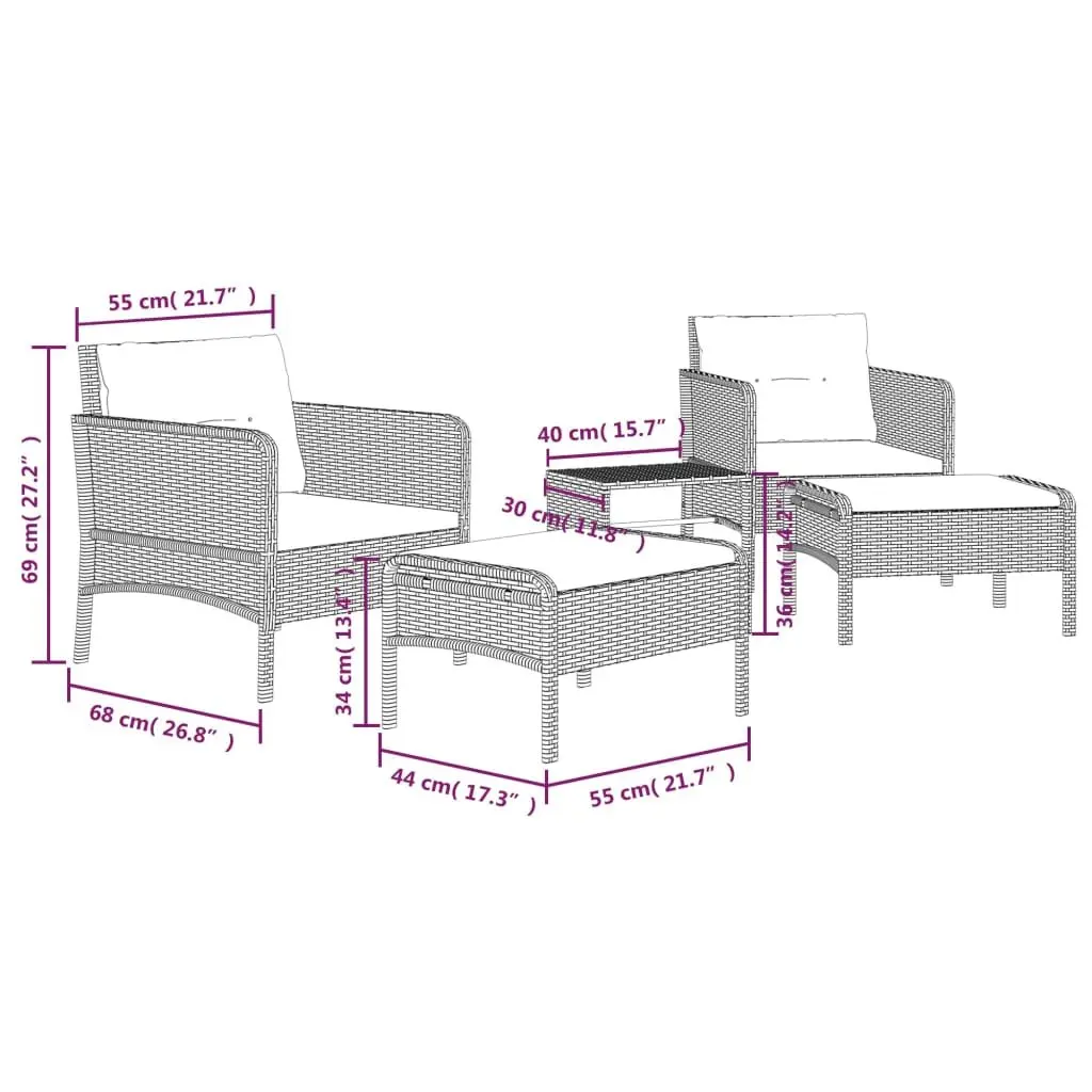 5 Piece Grey Garden Lounge Set with Sturdy Construction