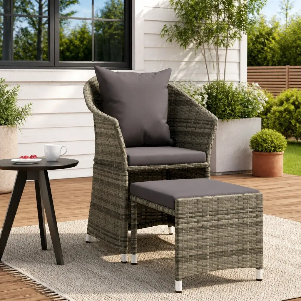 2 Piece Garden Lounge Set for Patio Grey Poly Rattan Outdoor Furniture with Cushions